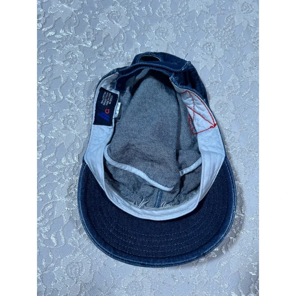 Y2K VTG Denim Fleur De Lis Rhinestone Cadet Hat Military McBling Grunge 2000s